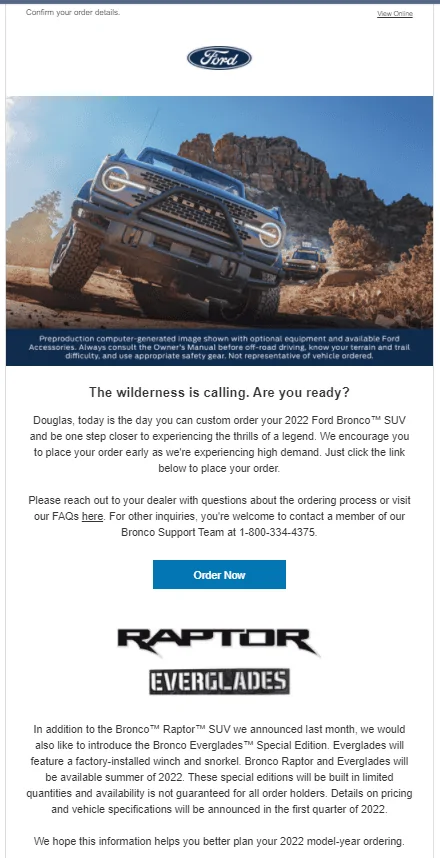 Ford Bronco MY22 Ordering Email and Ordering through B&P 1634303512682