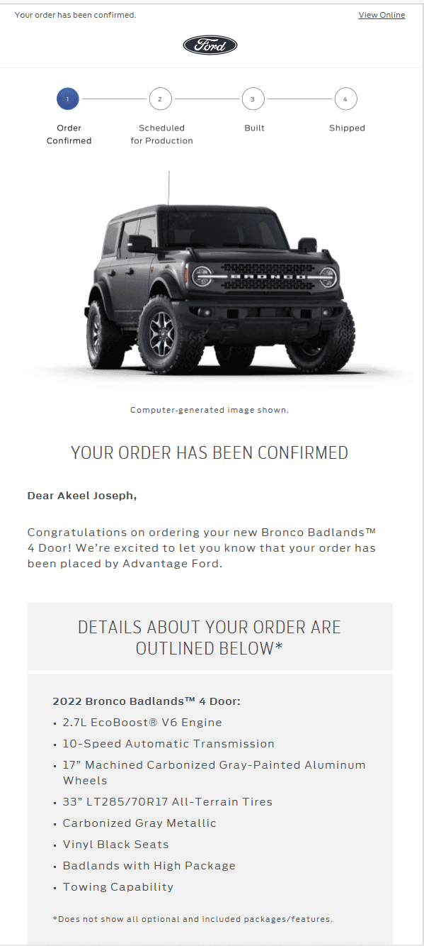 Ford Bronco No Longer A Virgin (Ordered a Bronco)!!! Broco BL order