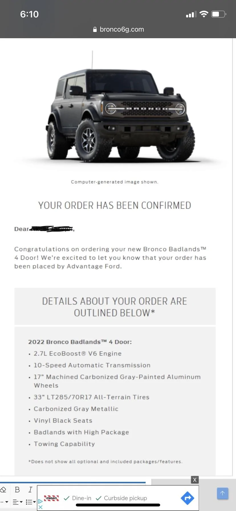 Ford Bronco Never received an Order Confirmed email B71D2571-9FD4-467F-AF32-C9162A053156