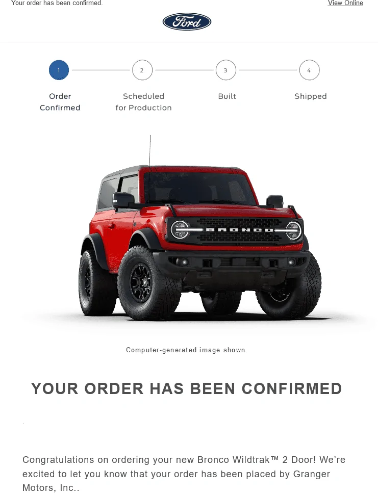 Ford Bronco Bronco Team 2 door. wildtrak order