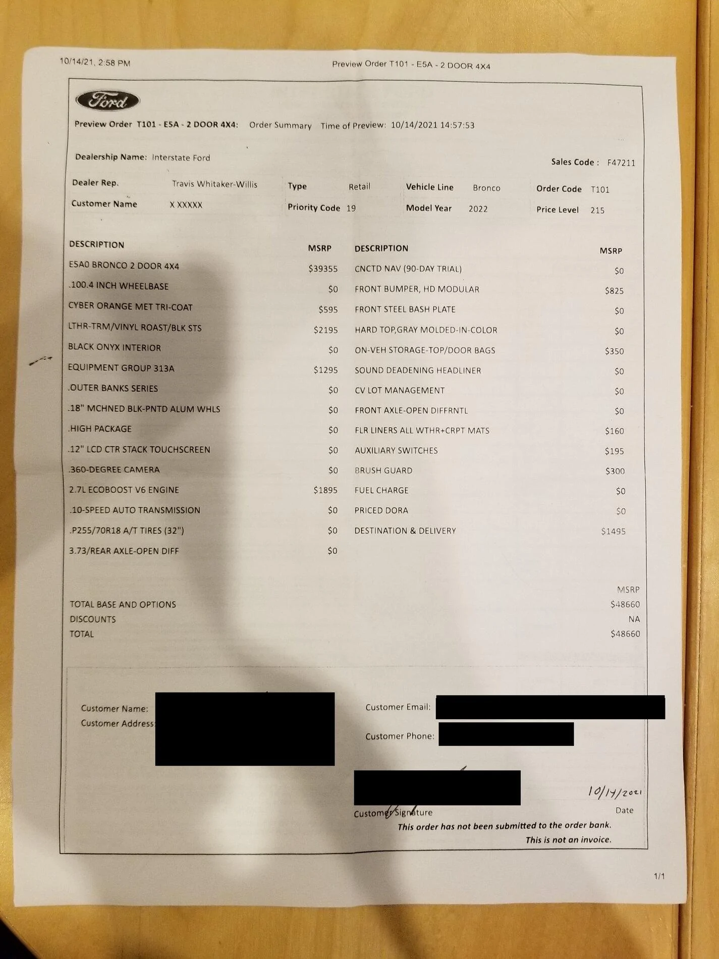 Ford Bronco New order help to avoid ADM/delivery upcharge Bronco 2