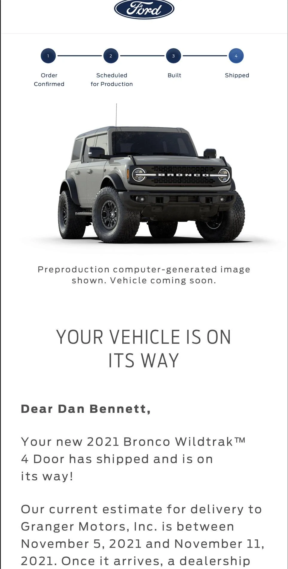 Ford Bronco Who's a 7/19 build? shipped
