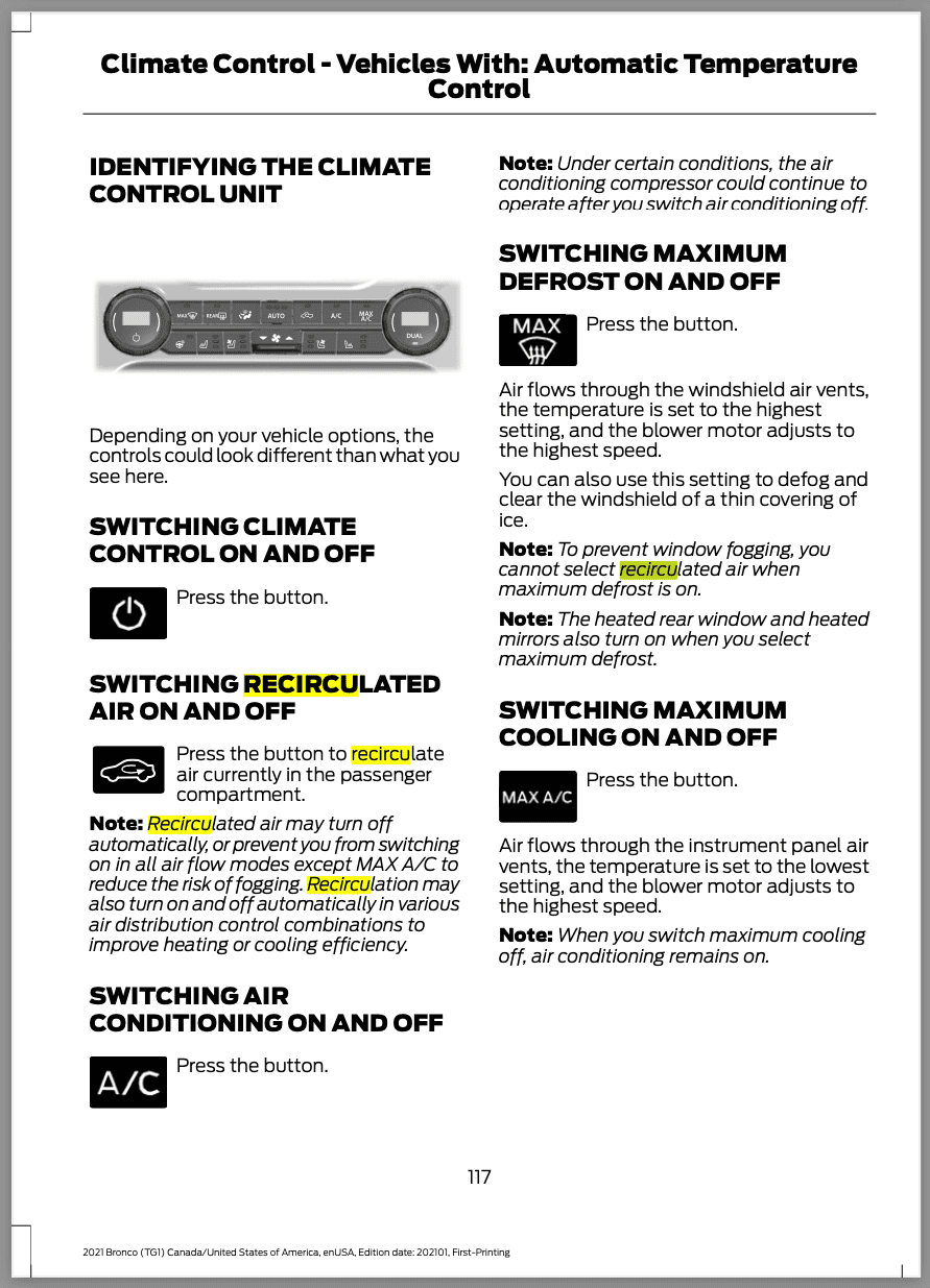 Ford Bronco Air recirculation not working. Screen Shot 2021-10-19 at 12.33.48
