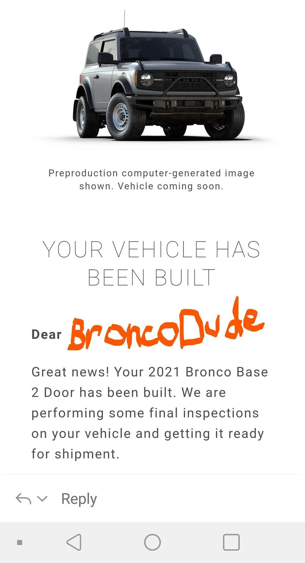 Ford Bronco Tracking for remaining MY21 builds Build status
