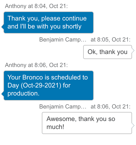 Ford Bronco Confirm Your Build Date in less than 5 mins with Ford Chat Screen Shot 2021-10-21 at 8.06.36 AM