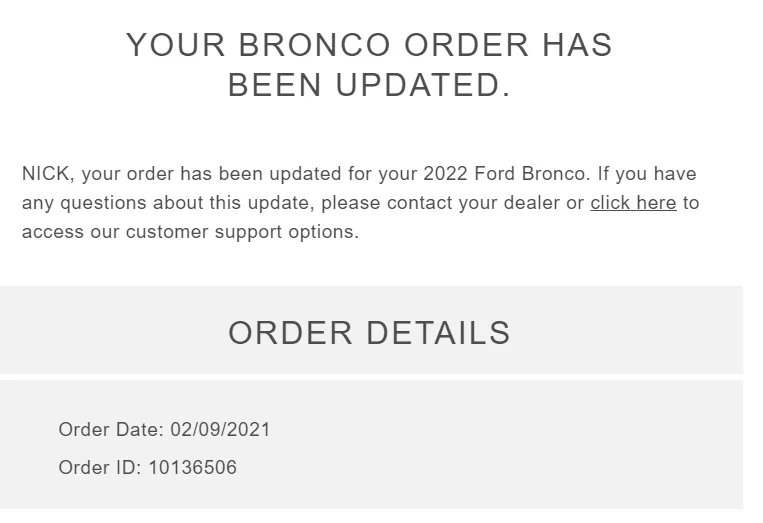 Ford Bronco Thoughts on Delivery timing MY '22 order? 1634917747521