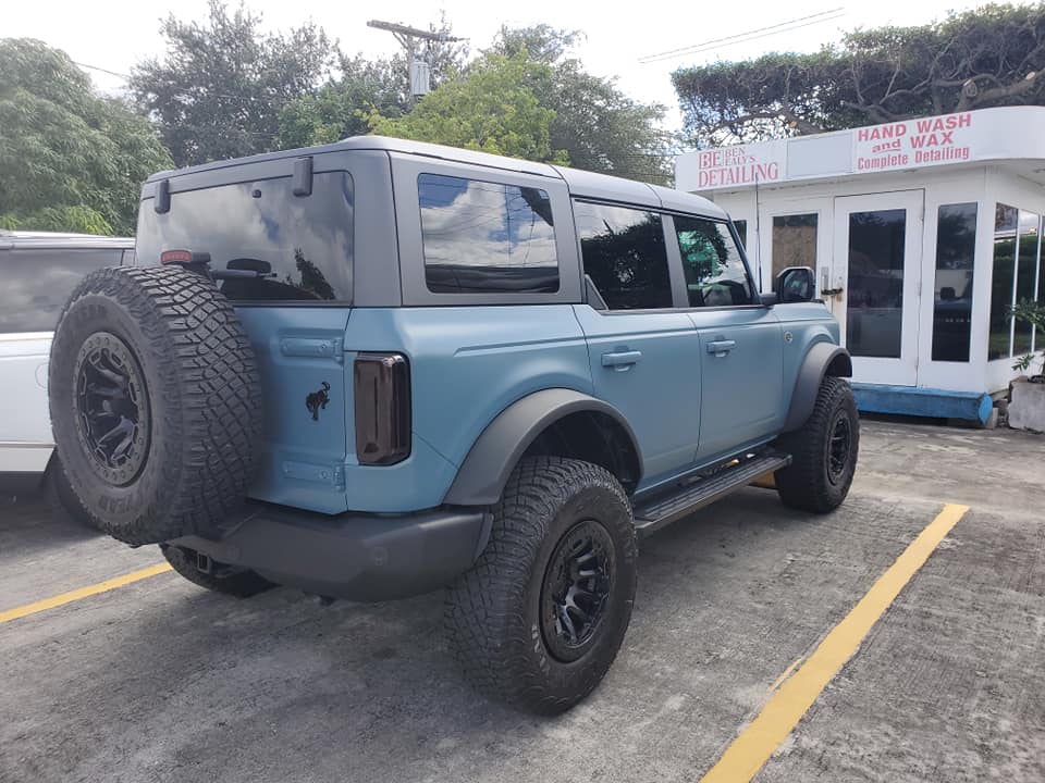 Ford Bronco Xpel Stealth Wrapped Area 51 Wildtrak Bronco w/ Black Rhino Wheels, Magnaflow Exhaust, Smoked Tinted Tail Lights XPEL Stealth Area 51 Bronco Wildtrak Black Rhino Wheels Magnaflow Exhaust 2