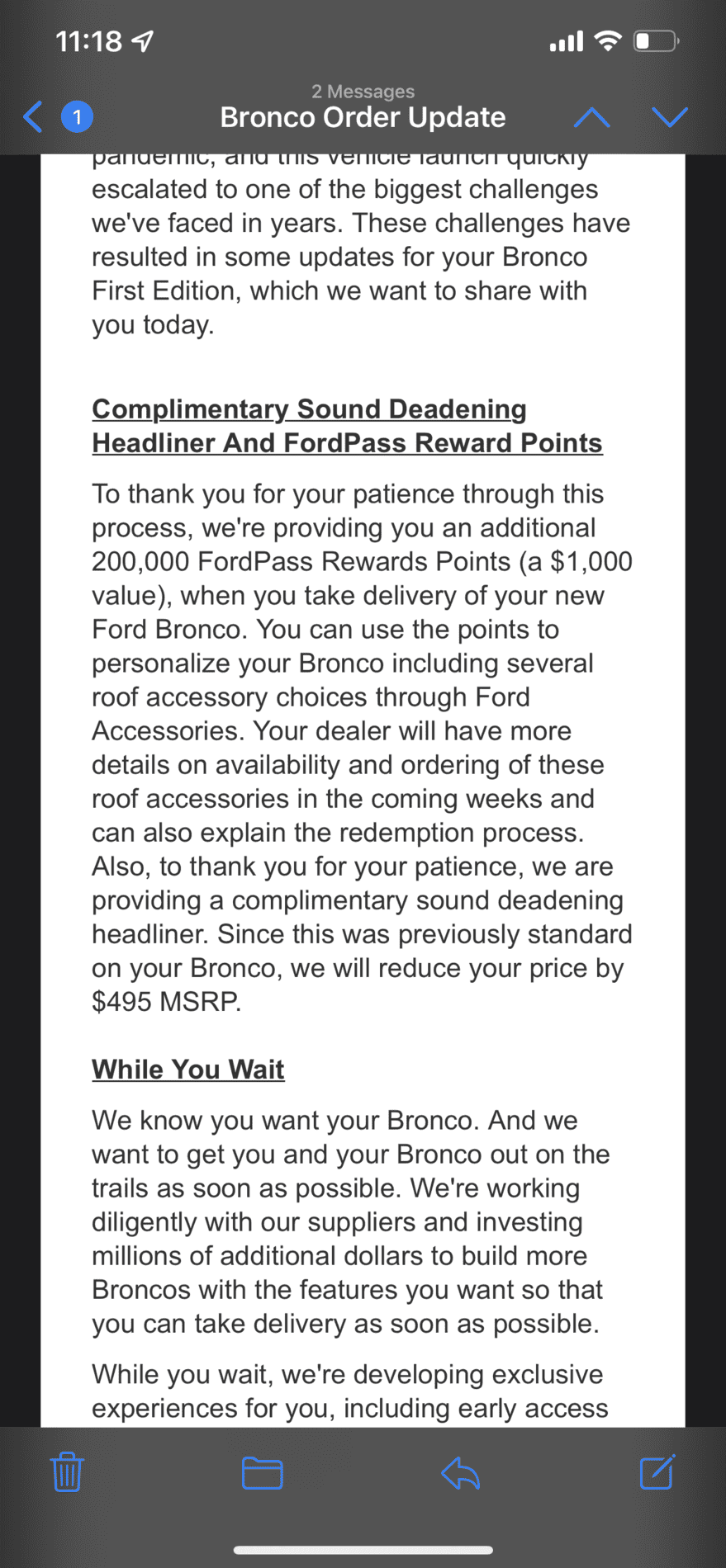 Ford Bronco Not getting Fordpass points 1634966313085