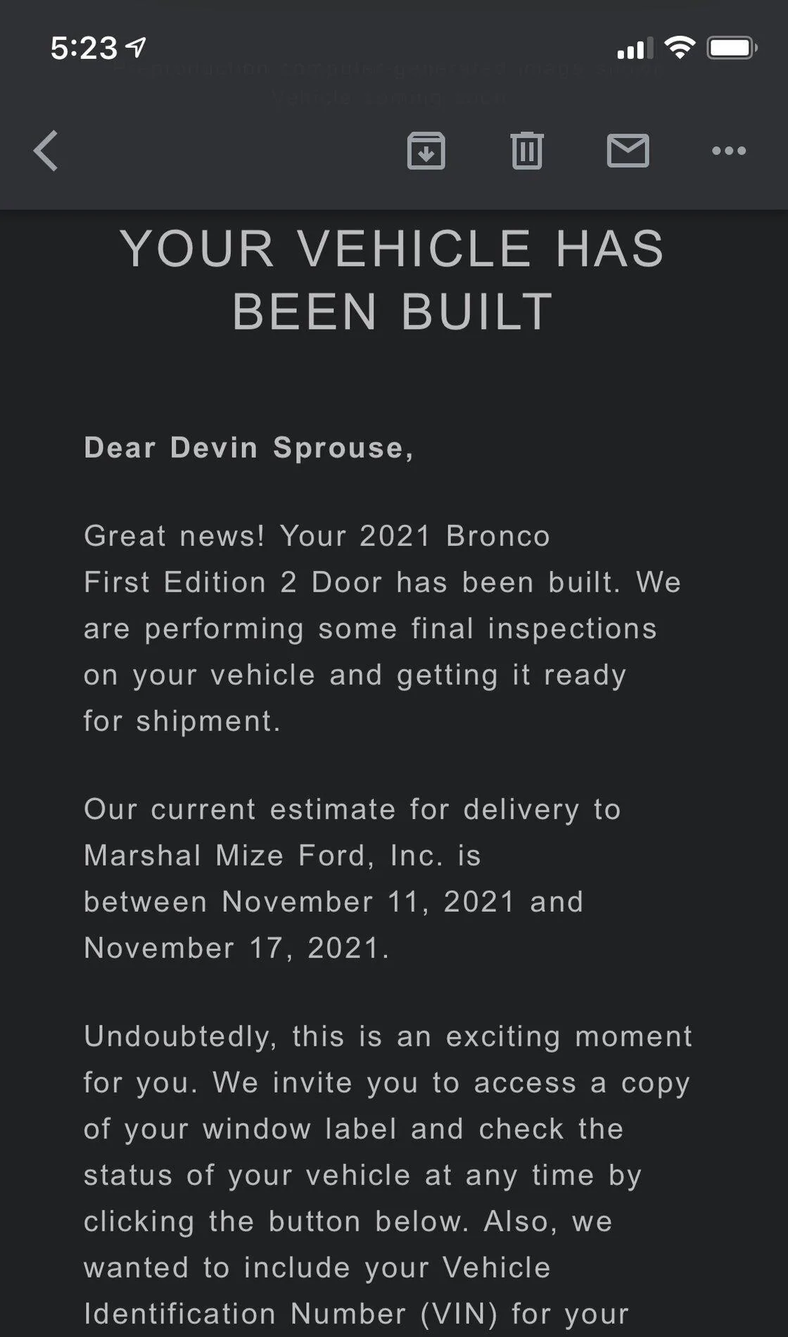 Ford Bronco *** DIRT MOUNTAIN Broncos - Built, Shipped, Delivered Tracker*** 89D302E4-A257-4985-B694-75F7F5BF1668