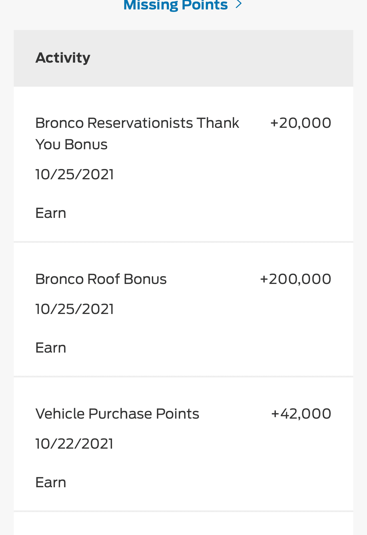 Ford Bronco Not getting Fordpass points 1635426178596