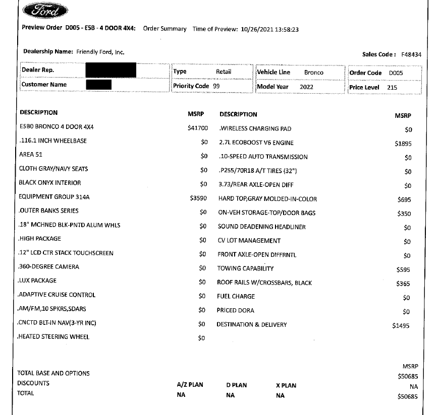 Ford Bronco What do I need to know when finalizing my order? 1635441236245