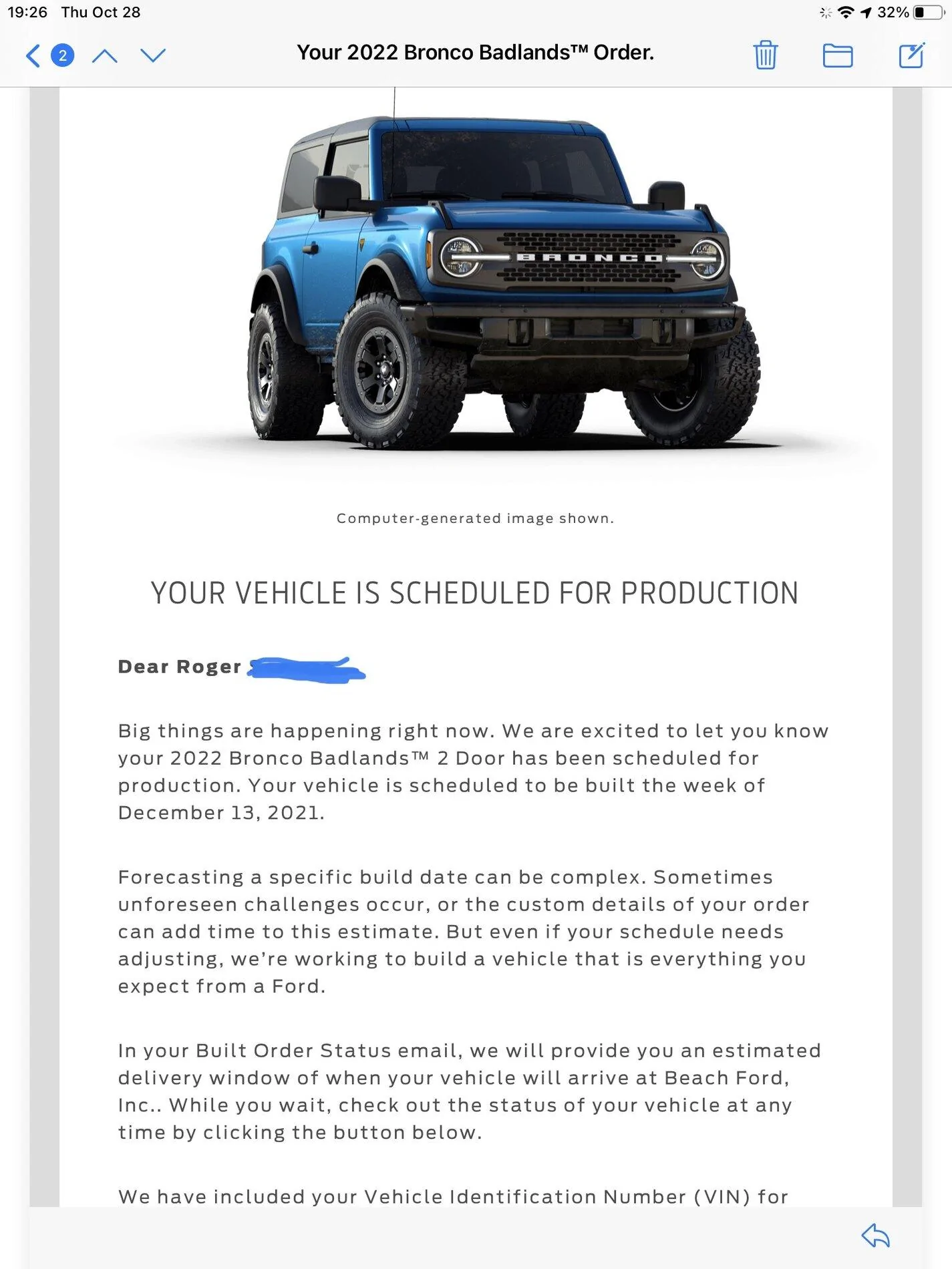 Ford Bronco 2022 order scheduled today (10/28) group 81686671-0807-4BAB-989D-8531199B8D18