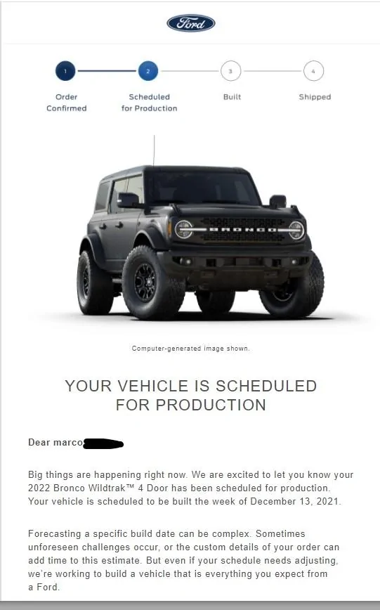Ford Bronco 2022 order scheduled today (10/28) group eMAIL 2021-10-28 170751