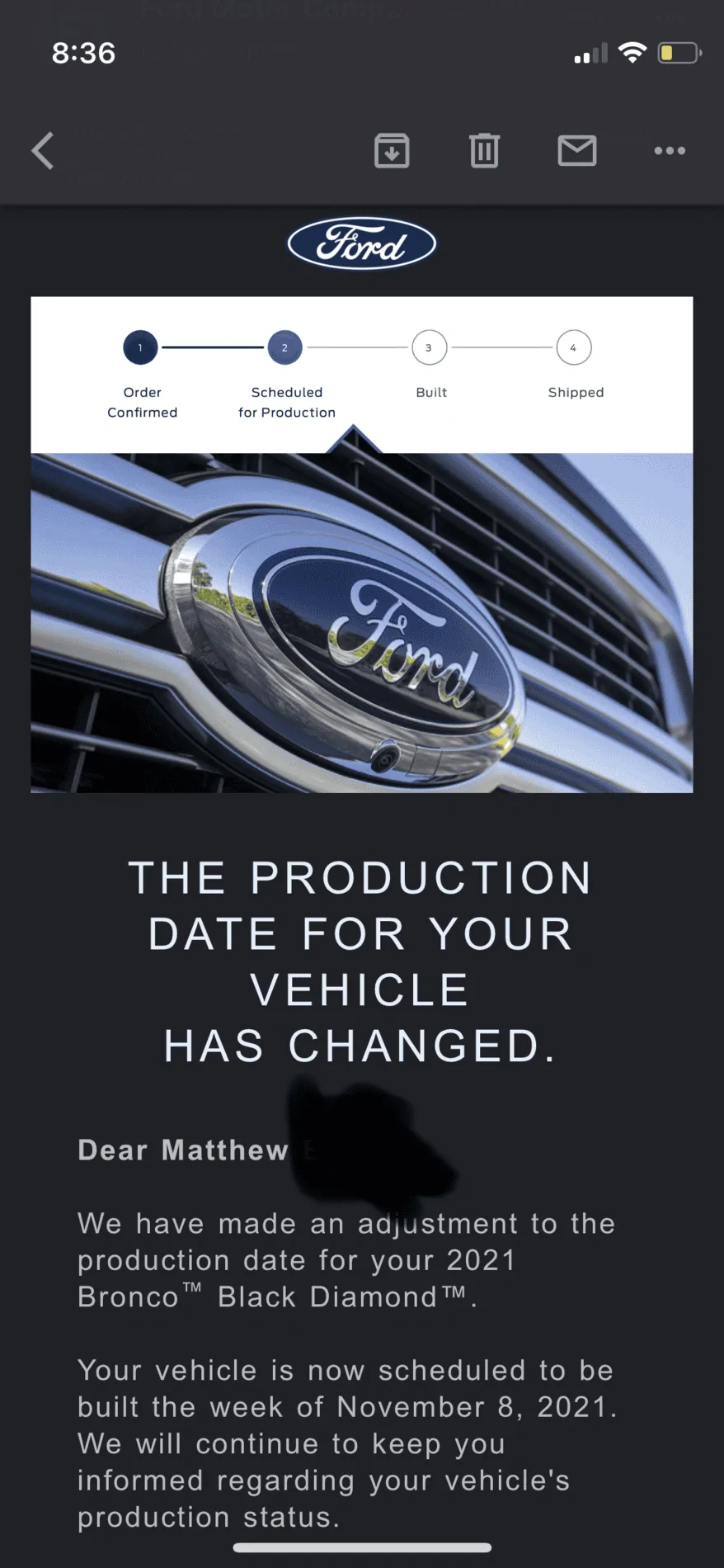 Ford Bronco Confirm Your Build Date in less than 5 mins with Ford Chat 1635471405467