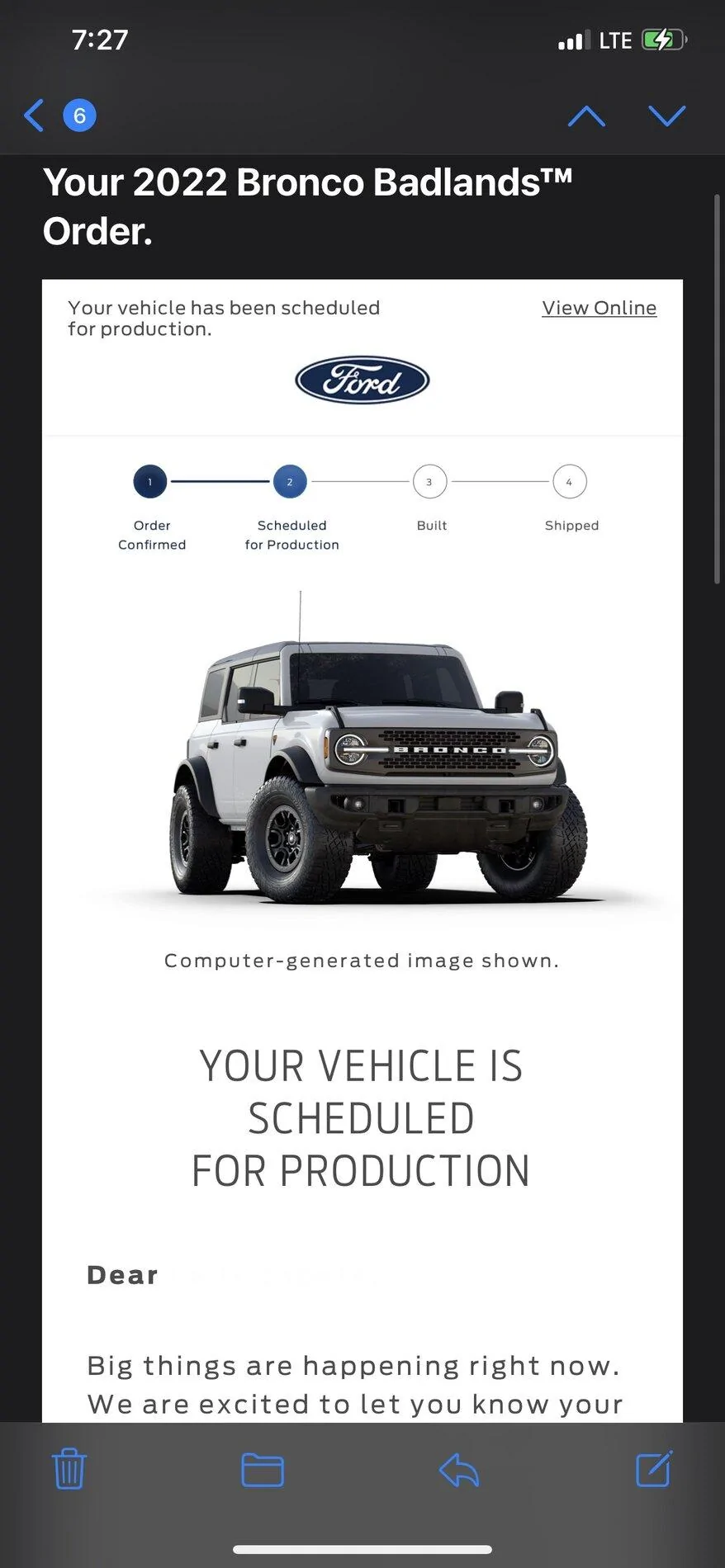 Ford Bronco 2022 order scheduled today (10/28) group F9F90C32-85F6-4F33-83B1-F78F13C1E081
