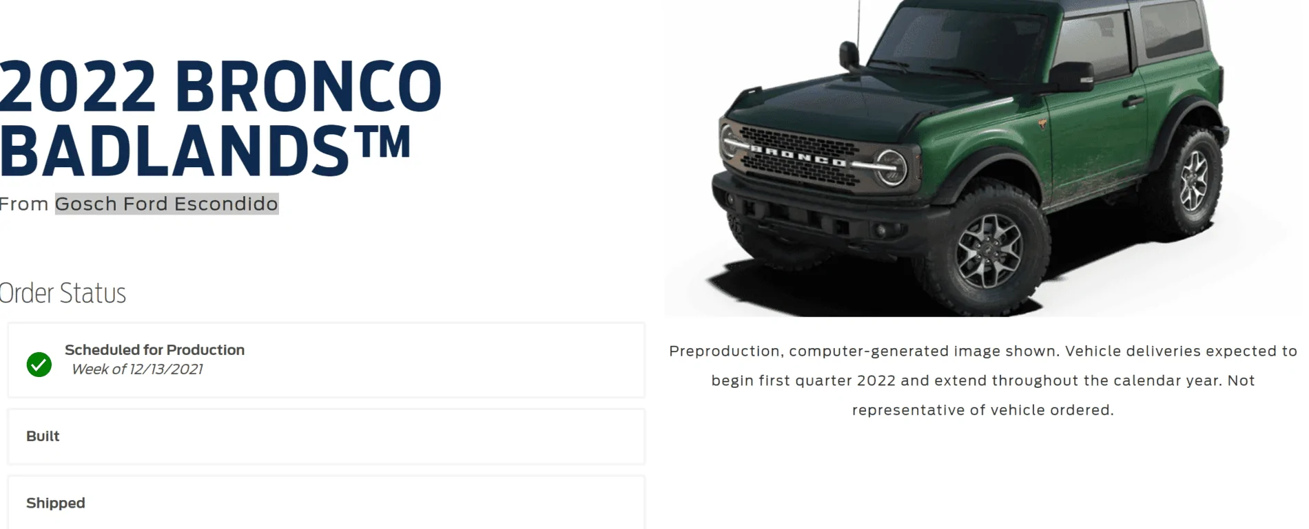 Ford Bronco 2022 order scheduled today (10/28) group 1635475265908