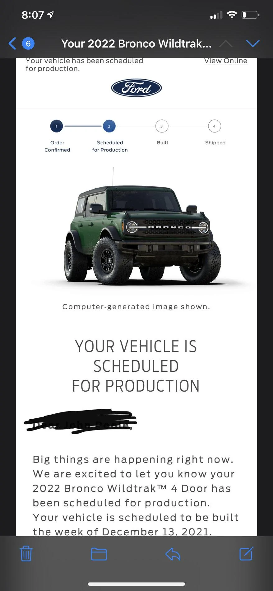 Ford Bronco 2022 order scheduled today (10/28) group E983498C-7E15-4AEE-9A70-F05D4DDB2FBC