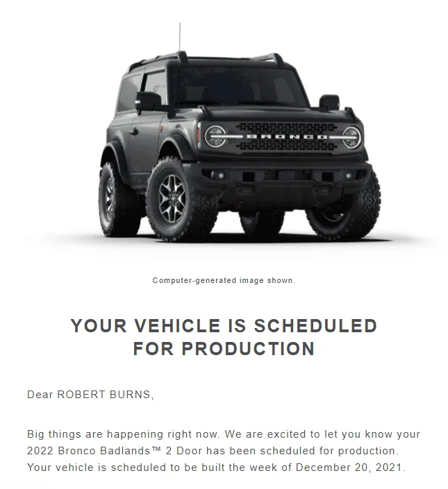 Ford Bronco 2022 order scheduled today (10/28) group 1635510169330