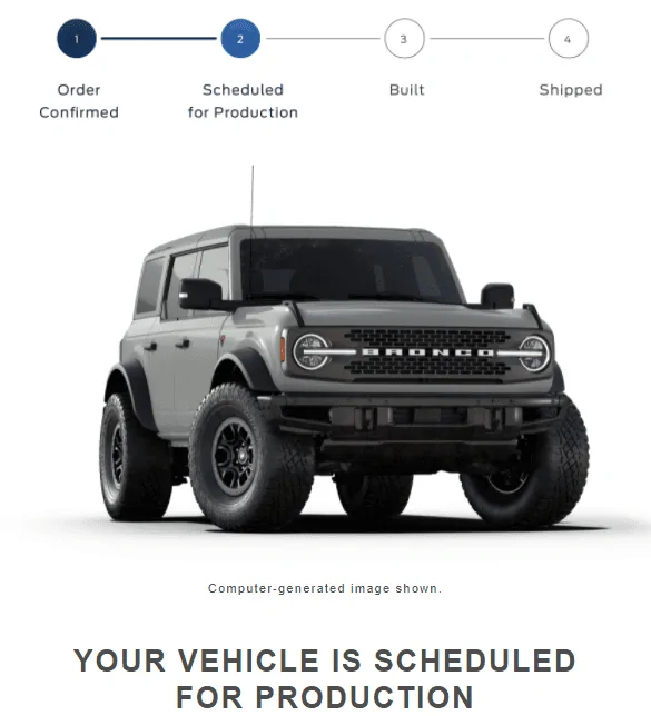 Ford Bronco 2022 order scheduled today (10/28) group 1635512130530