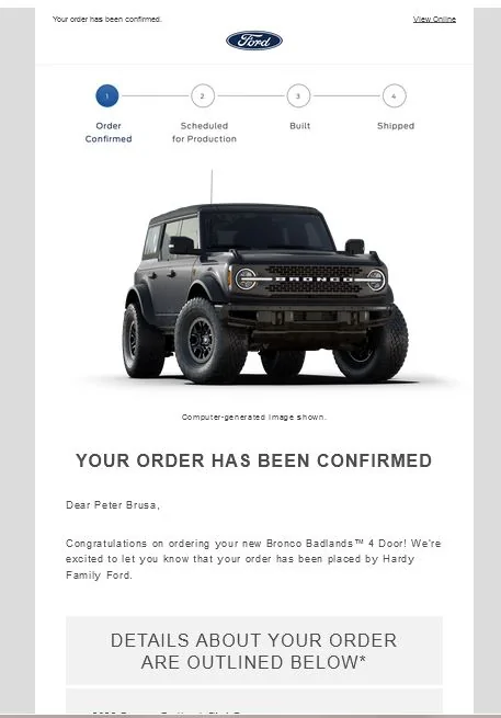 Ford Bronco Weird Order Number - Anyone know? MY2022 Order Email