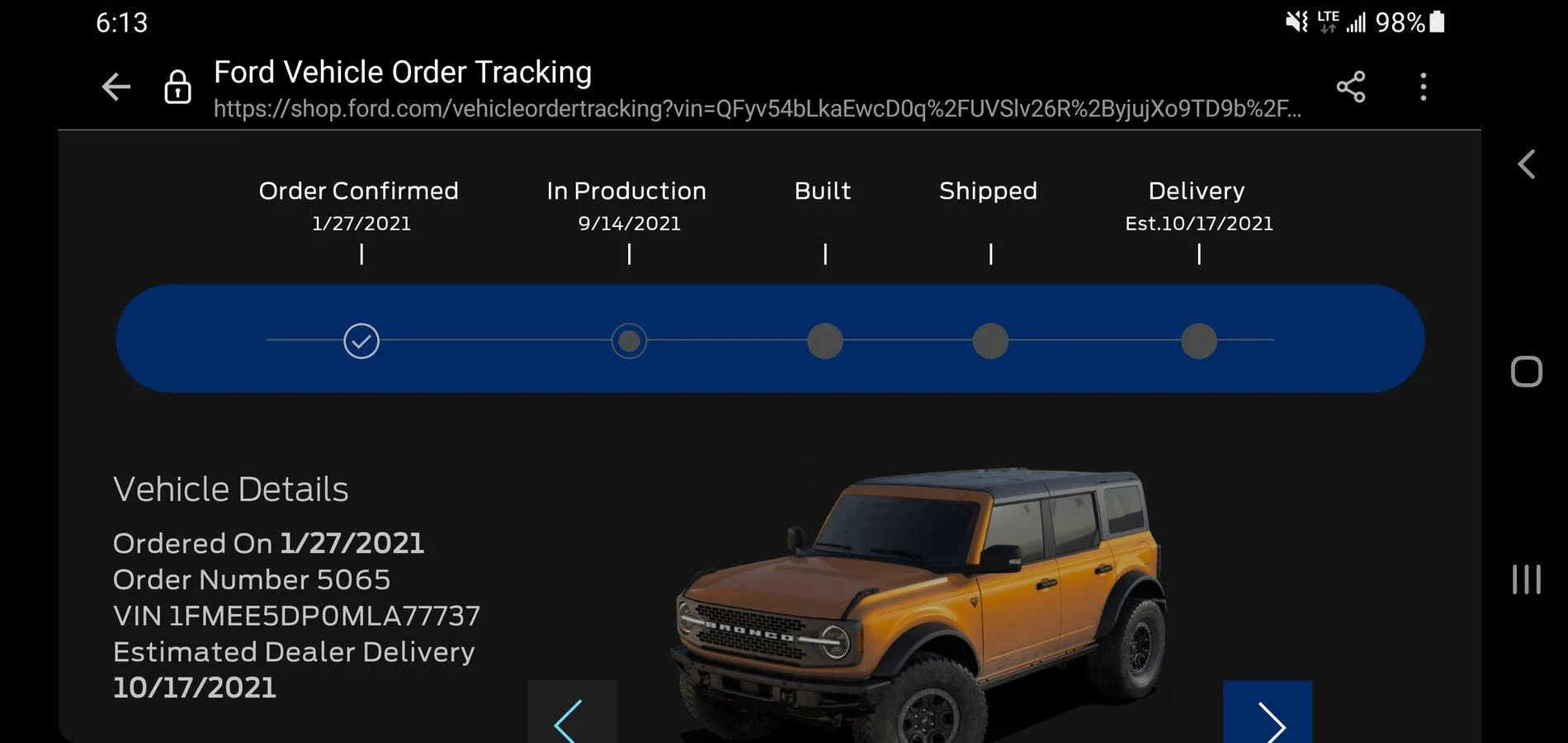 Ford Bronco Final step in pizza tracker changed? Screenshot_20210925-061309_Samsung Internet