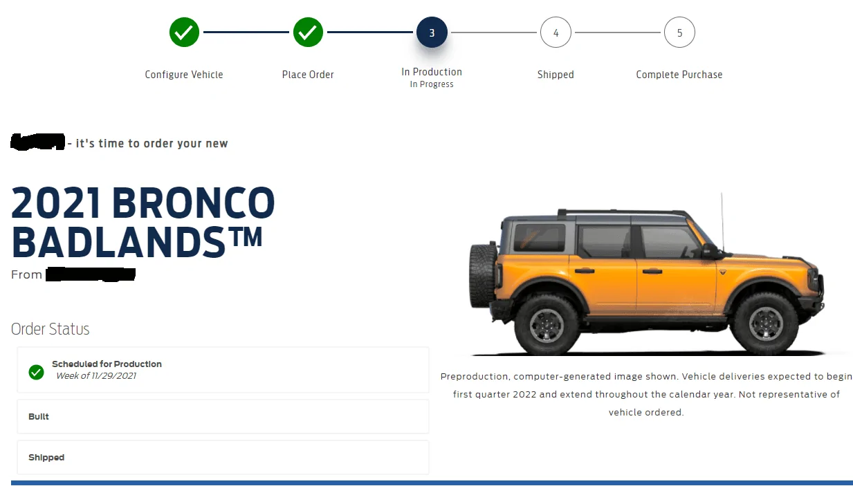Ford Bronco Tracking for remaining MY21 builds Bronco In Progress