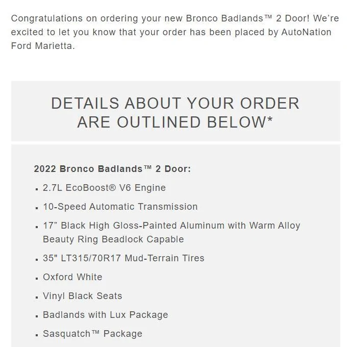 Ford Bronco Is my Bronco actually ordered? order