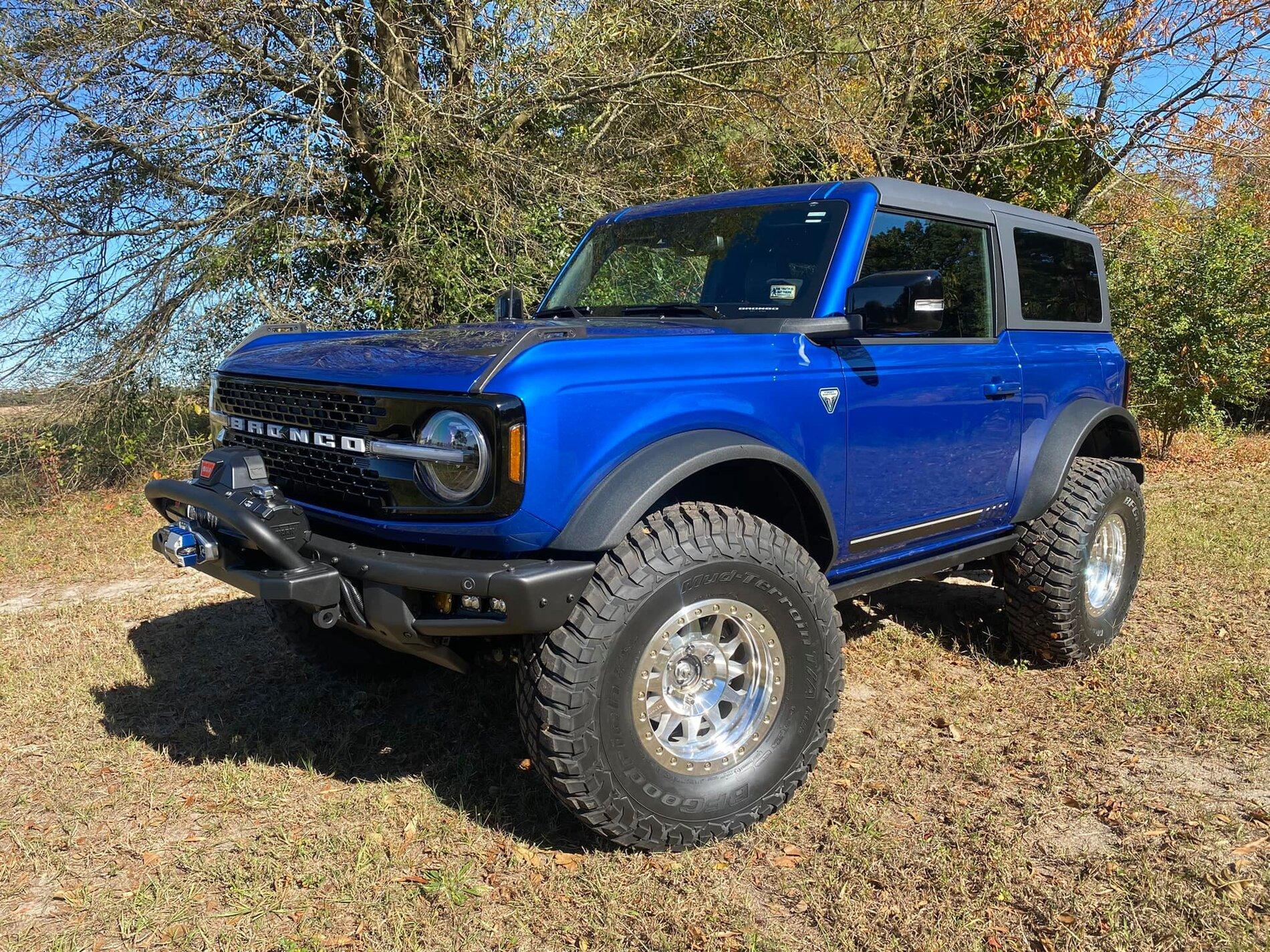 Ford Bronco First Edition 2-Door Bronco w/ Method Beadlocks, 37" BFG KM3, RPG Perch Collars, Billet A-Arms, Warn, Factor 55, Baja Design First Edition 2-Door Bronco w: Method 101 17x9 Beadlocks, 37x12.50 BFG KM3, RPG Perch Collars,