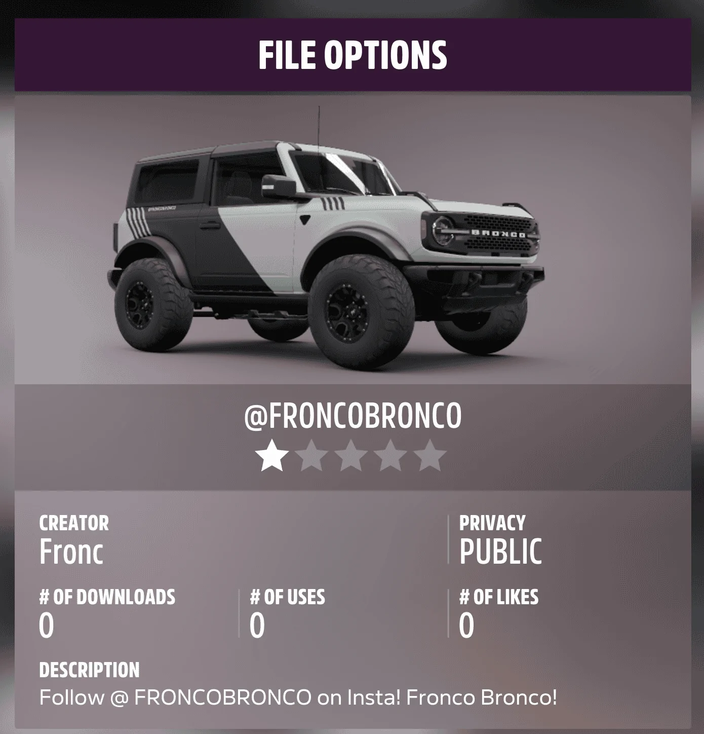 Replica/Reimagined Fronco Bronco 2DR in Forza Horizon 5 | Bronco6G