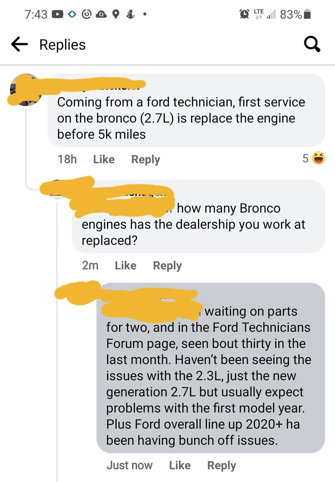 Ford Bronco Bronco (2.7 engine) shut off on highway, left me on the side of the road 2.7L Fails - Ford Svc Tech - posted 2021.Oct.28