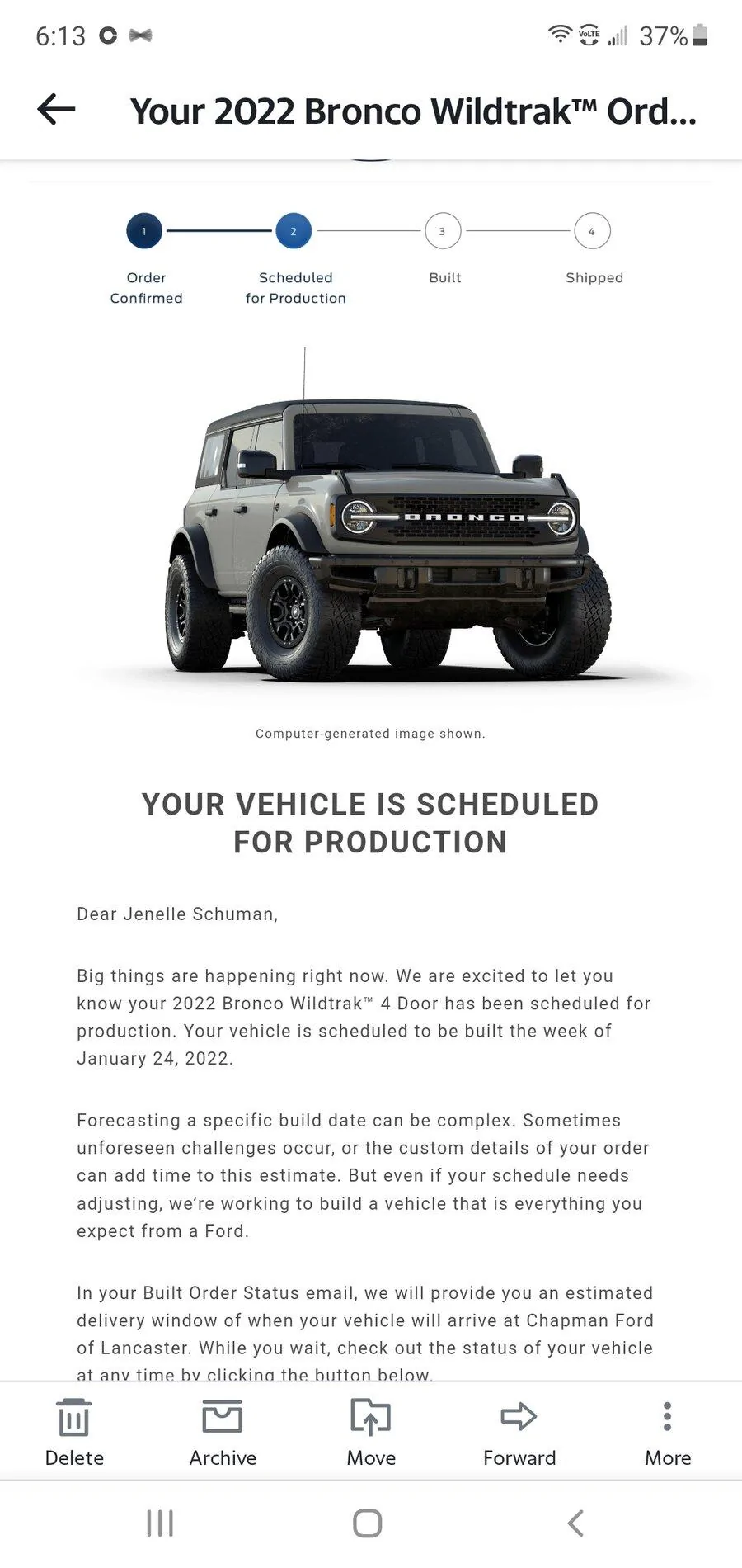 Ford Bronco Non-reservation holders 2022 Bronco order question Screenshot_20211118-181318_Yahoo Mail
