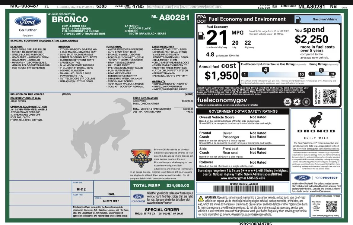 Ford Bronco Many vehicles currently over MSRP 3B12C1D5-6900-415B-8C7D-0006034EF6AA