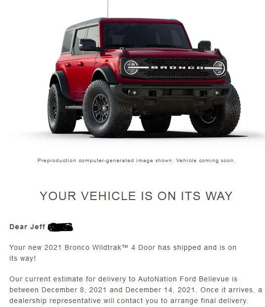 Ford Bronco WA State Check-In Shiiped
