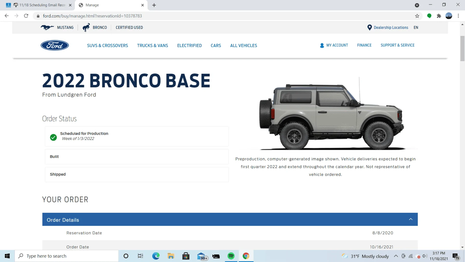Ford Bronco Bronco order placed online w/Ford.com - ADM? 2021-11-18 (1)