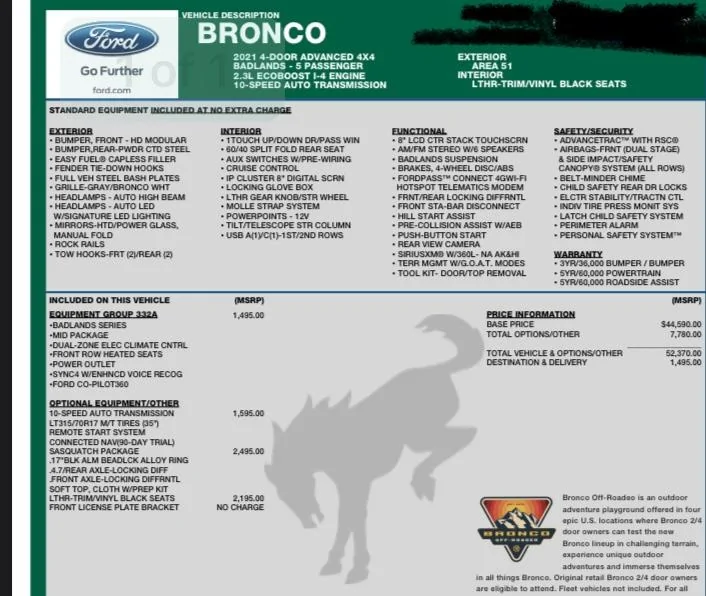 Ford Bronco Problems with incorrect packages 3F963D3A-1EFE-4222-BA6B-08991E287AE3