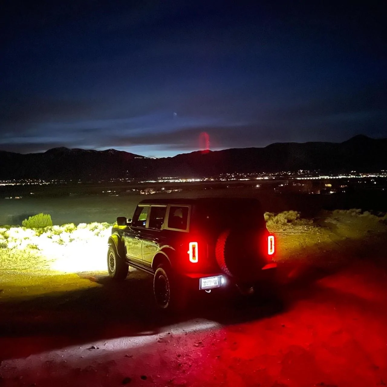Ford Bronco Lightning Blue First Edition on 37's, 17" Dirtylife beadlocks wheels, King Shocks Baja Designs lights HE2