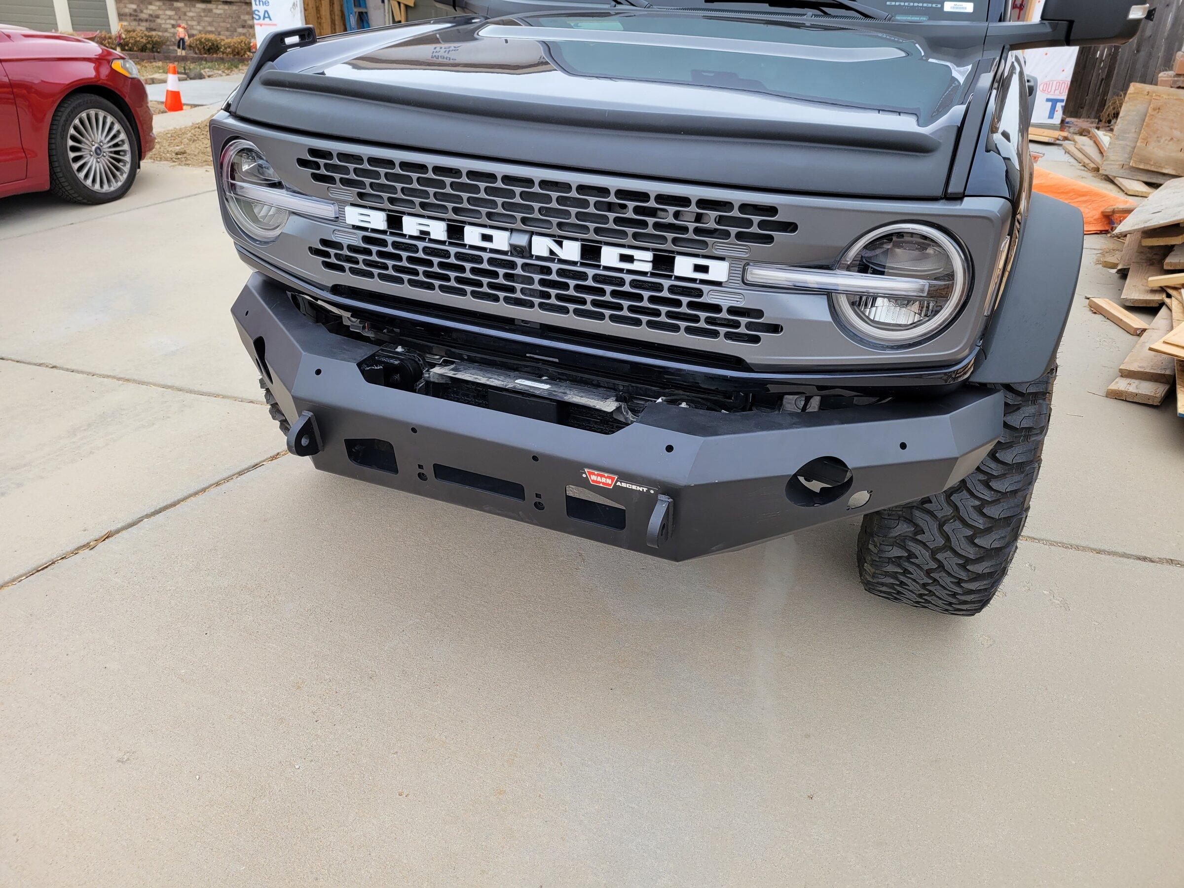 Ford Bronco Warn Ascent Bumper (from Ranger) installed Warn Bumper