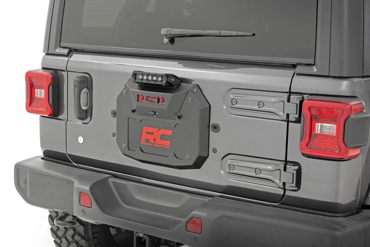 Ford Bronco Spare Delete  / Backup Camera Rough-Country-Spare-Tire-Delete-Kit-Jeep-Wrangler-JK-Installed