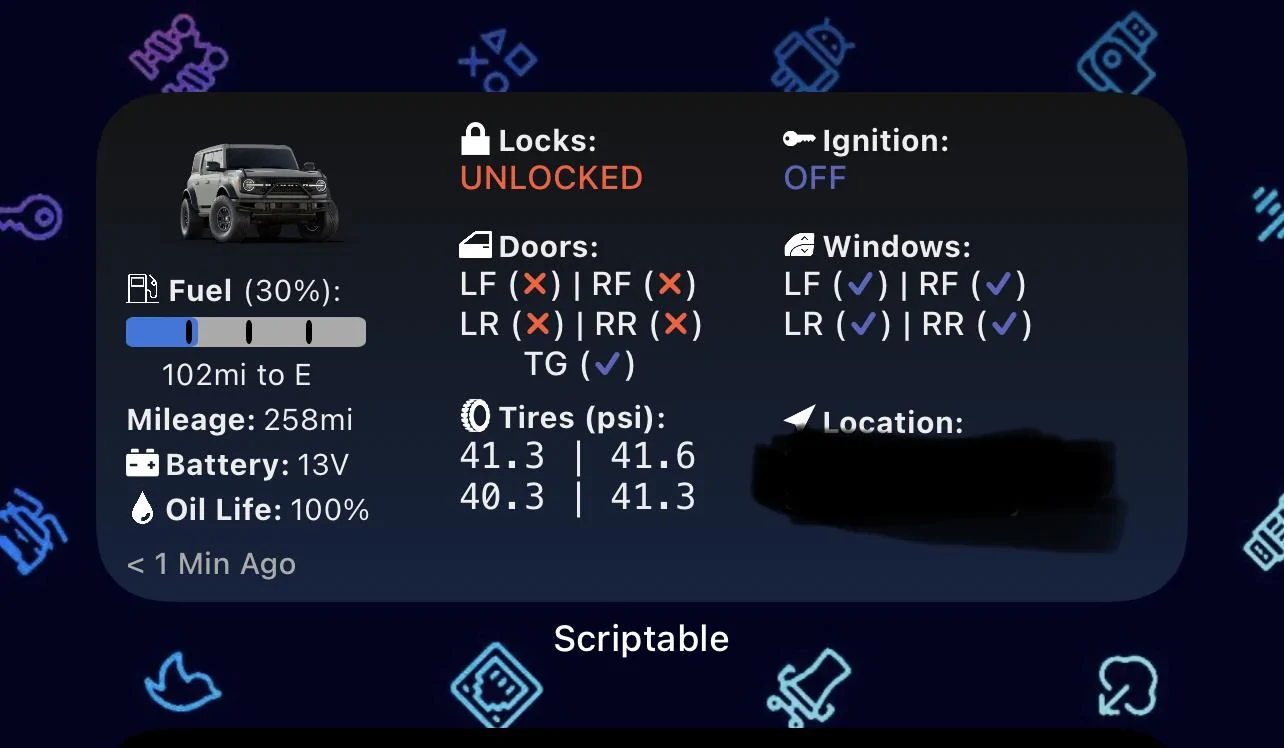 Ford Bronco 📱 Scriptable FordPass Widget (iOS, iPad, MacOS) 26A39BEF-6EE0-47E9-A9AE-5D2620157680