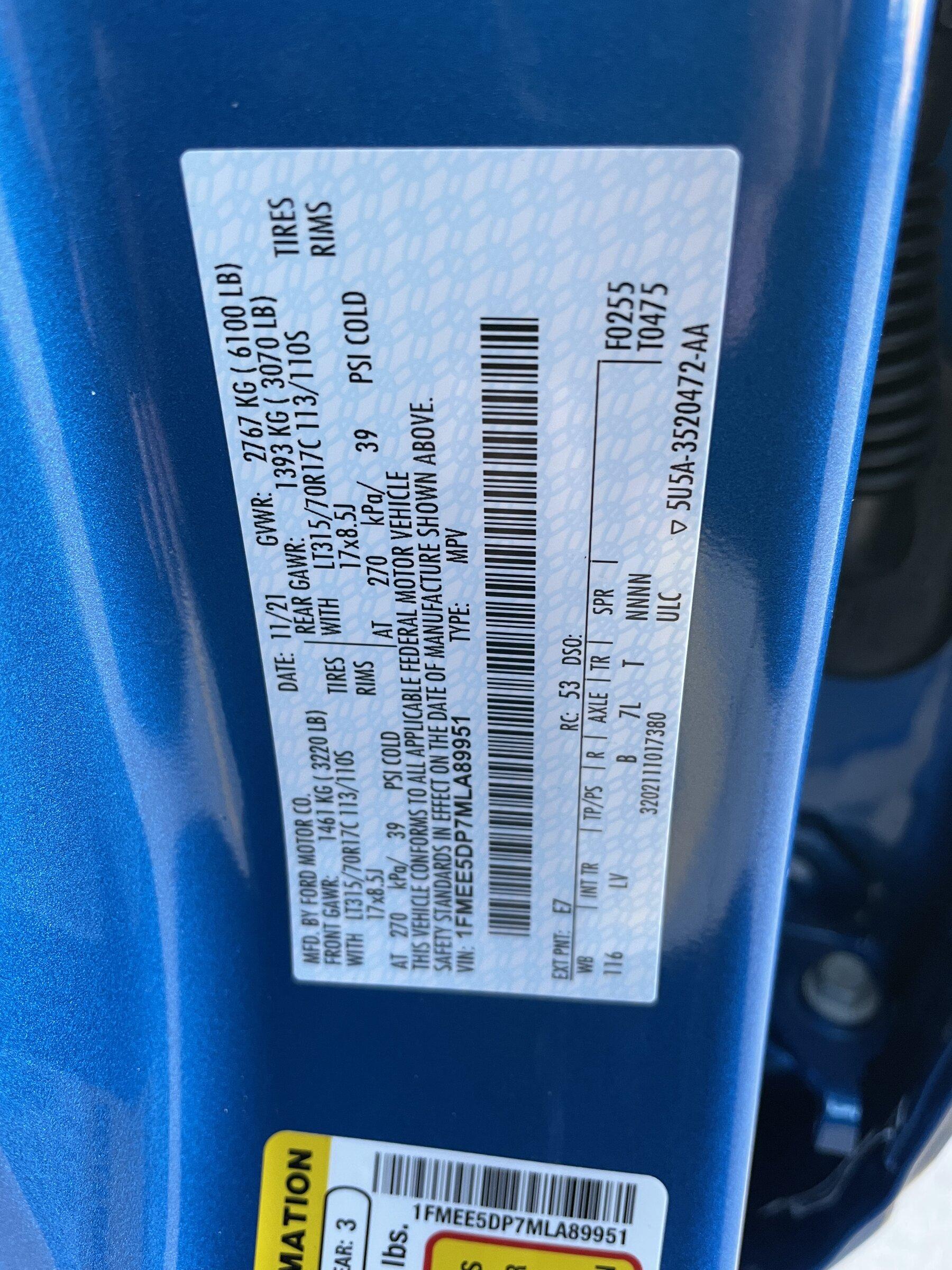 Ford Bronco Payload and actual real world weight (scale weighed) of Bronco Base, 4 door, Sasquatch, 2.7 23687893-D763-4BB9-A88B-247BF5D87612