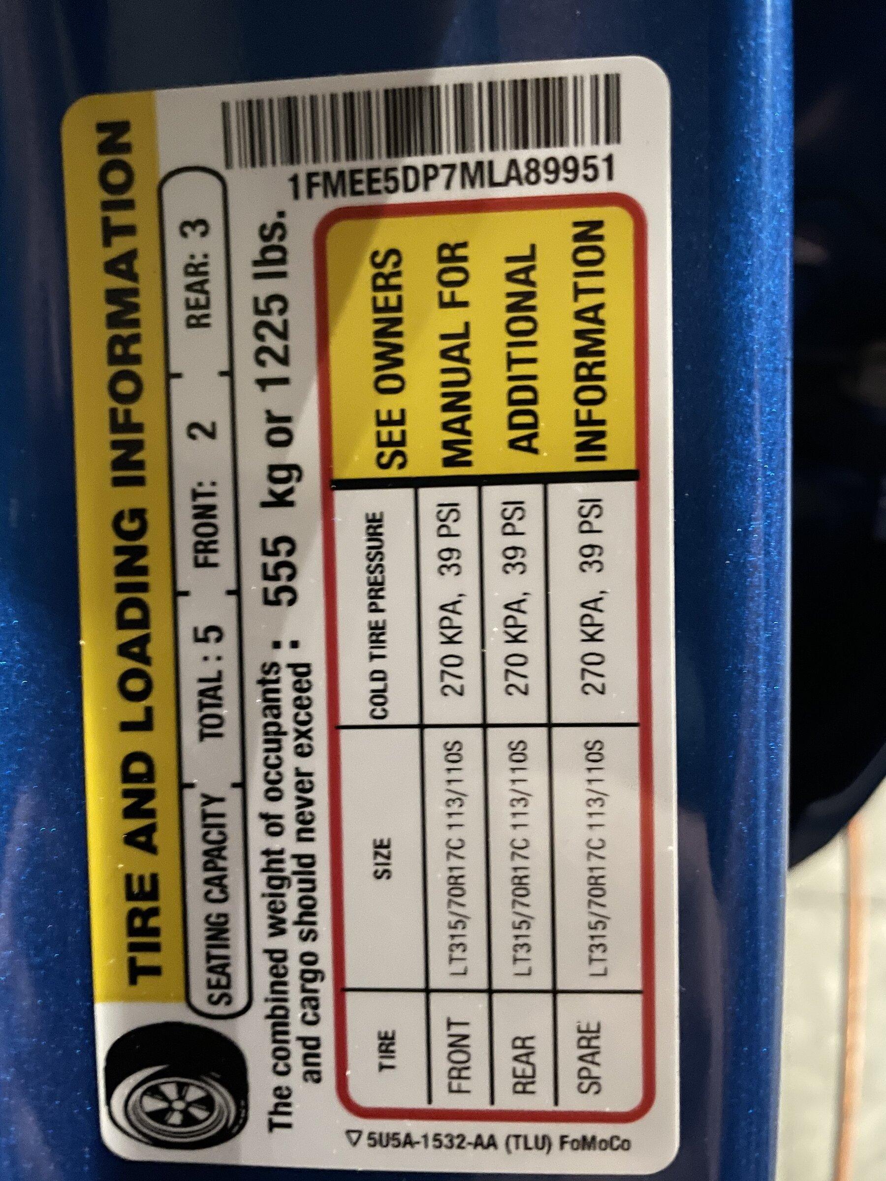 Ford Bronco Payload and actual real world weight (scale weighed) of Bronco Base, 4 door, Sasquatch, 2.7 4EA62247-F047-49FA-A7D6-283695F47D27
