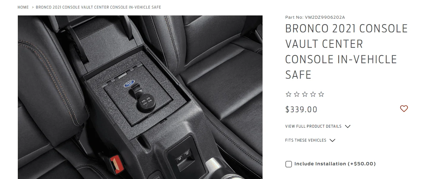 Ford Bronco CONSOLE VAULT CENTER CONSOLE IN-VEHICLE SAFE Screenshot 2021-12-17 125427