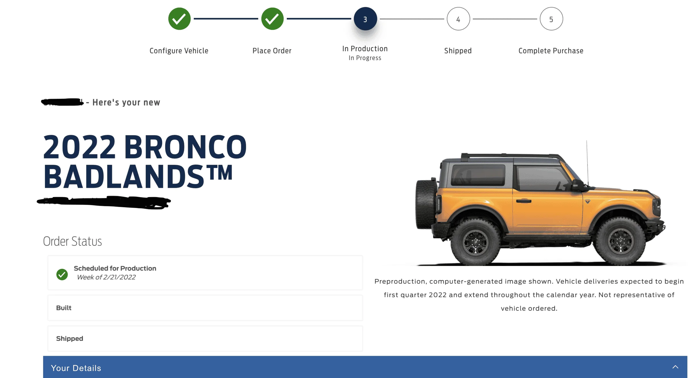 Ford Bronco How to find out when your order will be pulled. scheduled