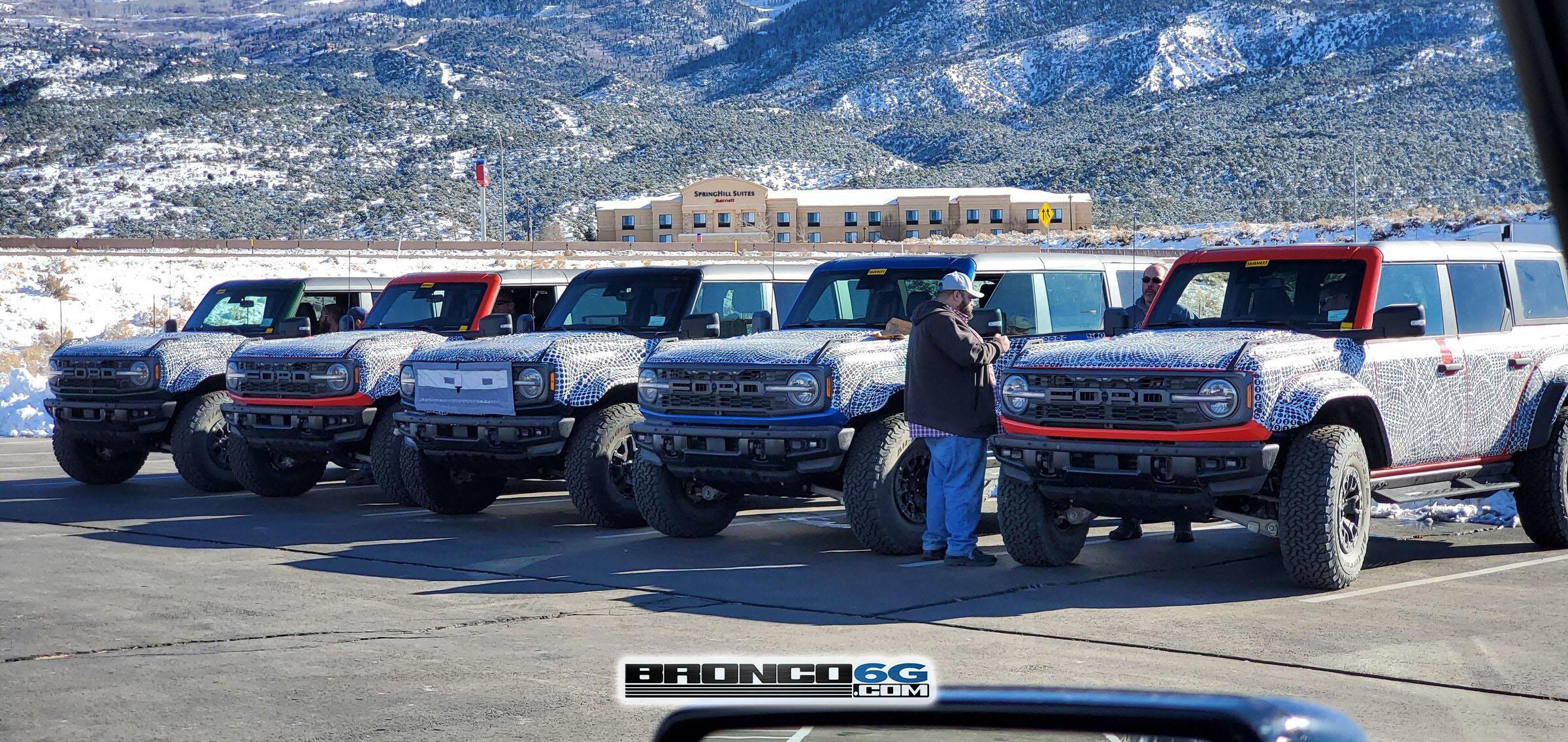 Ford Bronco [UPDATED W/MORE PICS] 5 Bronco Raptors Spotted in Lightning / Velocity Blue, Black, Eruption Green, Code Orange Bronco Raptor Colors Lightning Blue, Eruption Green, Code Orange, Black 1