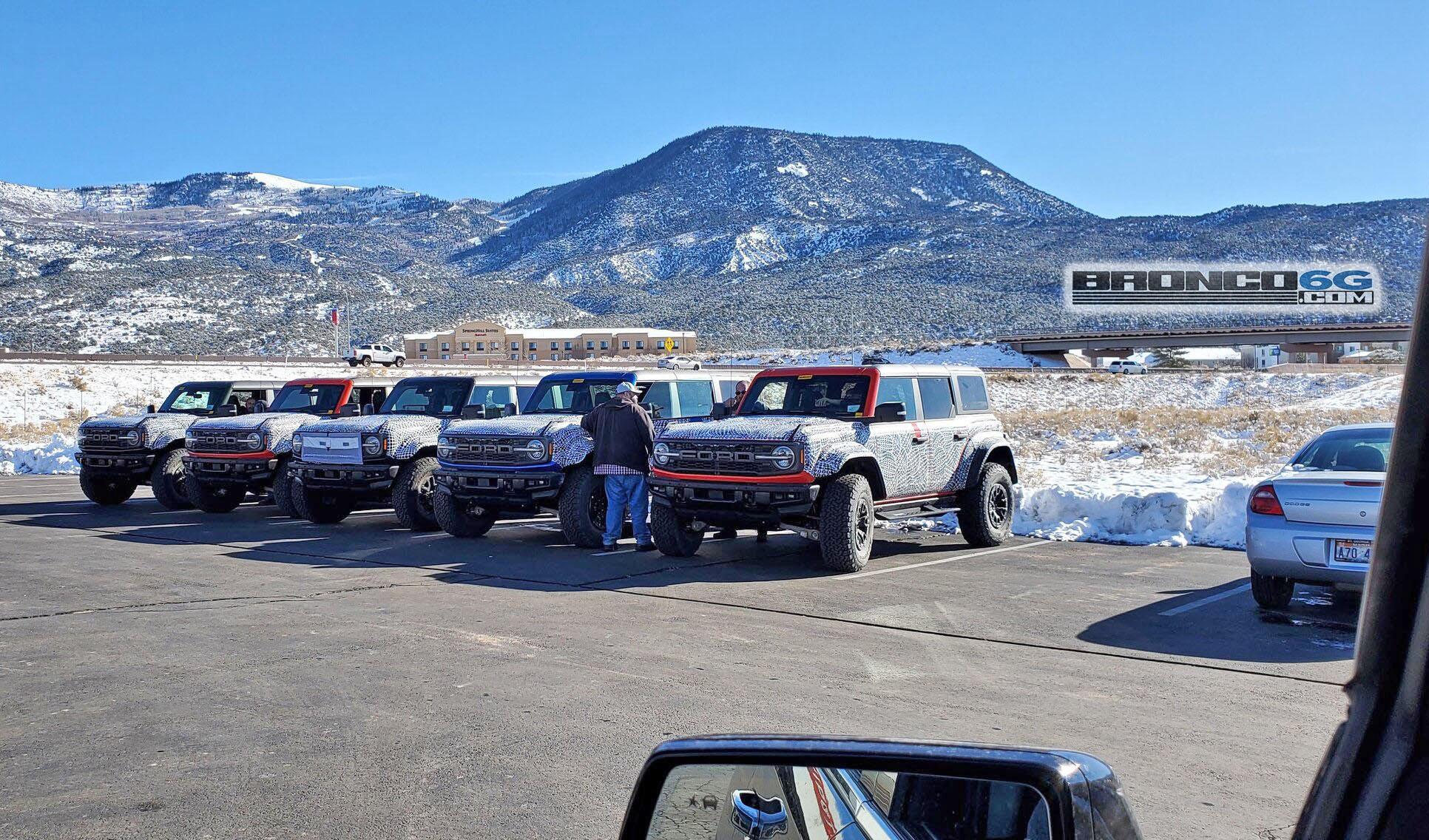 Ford Bronco [UPDATED W/MORE PICS] 5 Bronco Raptors Spotted in Lightning / Velocity Blue, Black, Eruption Green, Code Orange Bronco Raptor Colors Lightning Blue, Eruption Green, Code Orange, Black 2