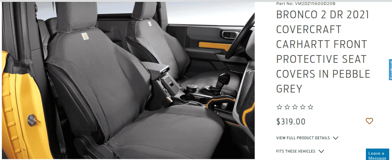 Ford Bronco Carhartt seat covers 1640462429244