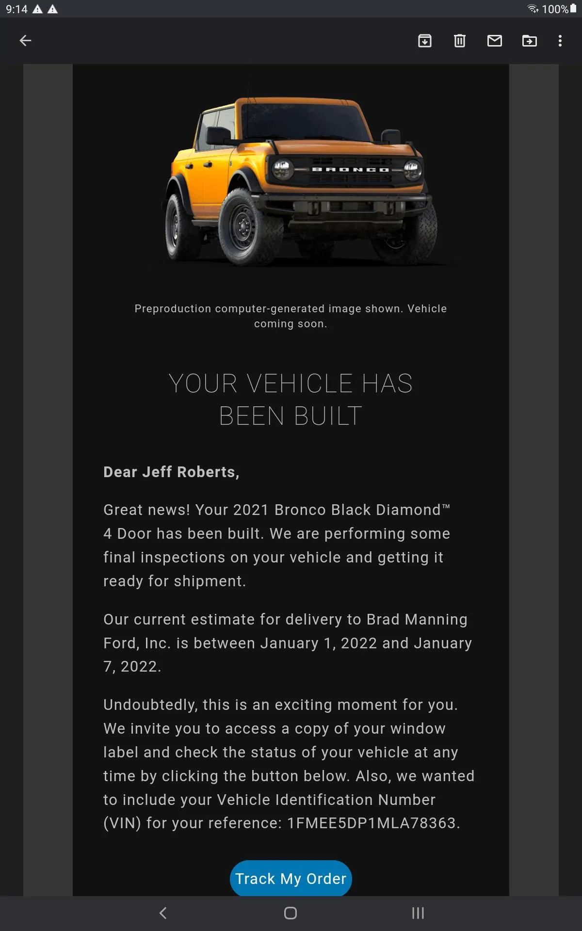 Ford Bronco *** DIRT MOUNTAIN Broncos - Built, Shipped, Delivered Tracker*** Screenshot_20211227-091445_Gmail