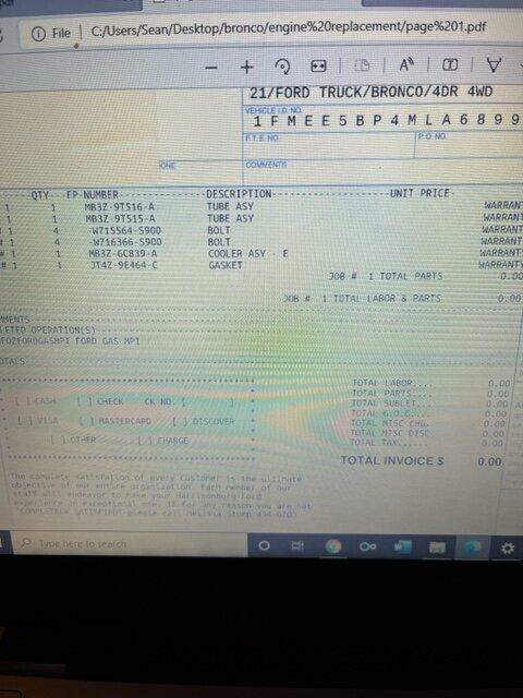 Ford Bronco 2.7 engine failure tracking thread - Ford Please! invoice 1