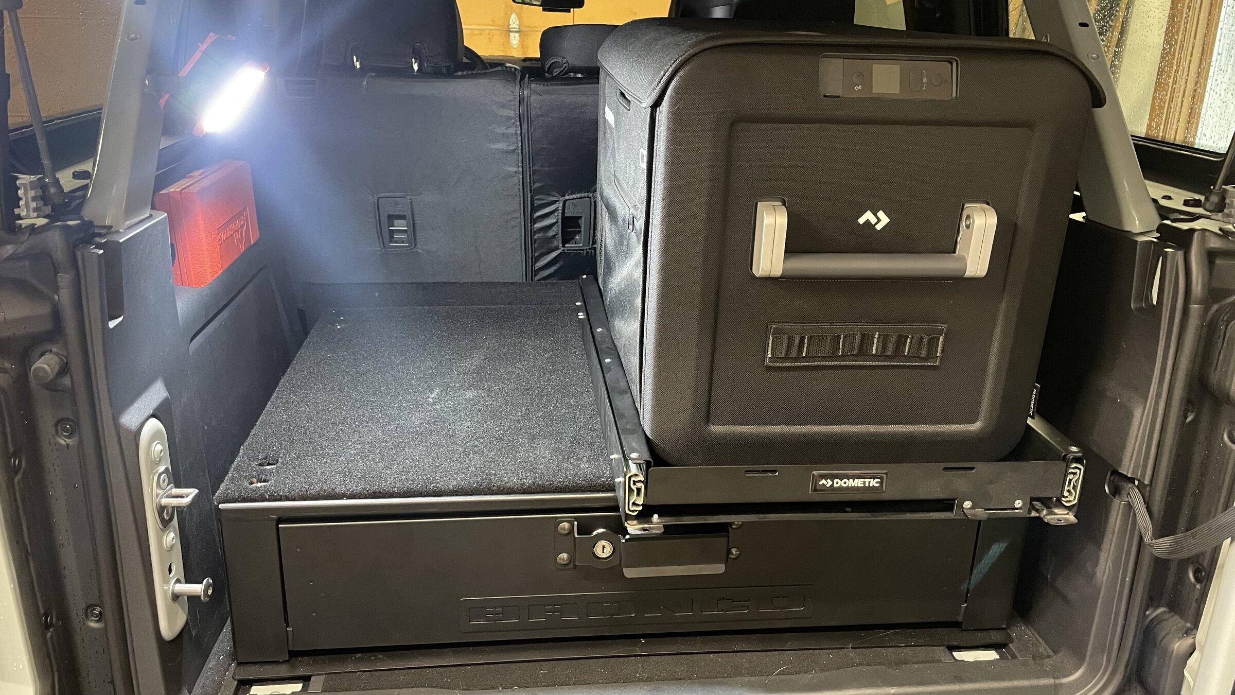 Ford Bronco Installed fridge slide on top of Tuffy cargo security drawer 01E037AD-E07D-4636-8EFC-901661E08A90