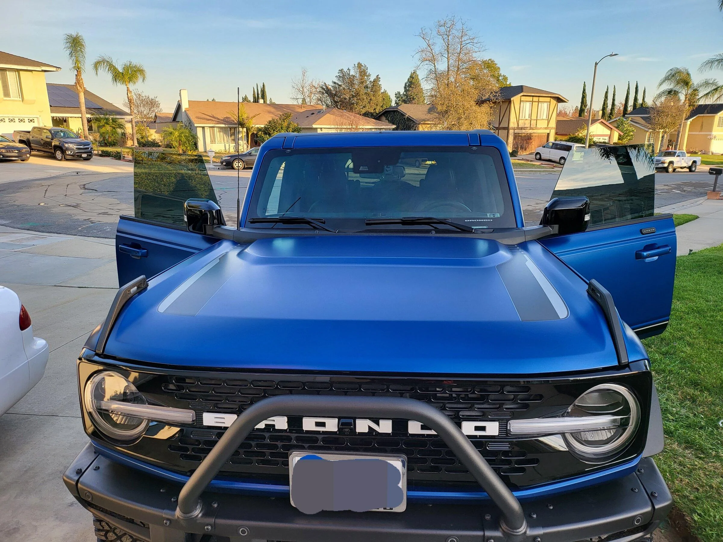 Ford Bronco PPF Stealth Satin Wrapped Lightning Blue First Edition Bronco and now Stirrups! 1
